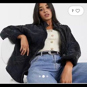 Free People Quilted denim Dolman washed blk SZ M